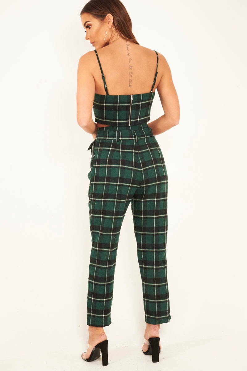 Green Check Bralet And Belted Trouser Co-ord - Brilyn-Co-ords