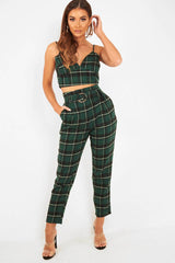 Green Check Bralet And Belted Trouser Co-ord - Brilyn-Co-ords