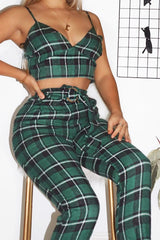 Green Check Bralet And Belted Trouser Co-ord - Brilyn-Co-ords