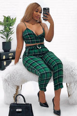 Green Check Bralet And Belted Trouser Co-ord - Brilyn-Co-ords