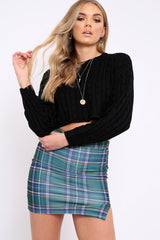 Green Check Side Split Skirt - Zelle-Skirts