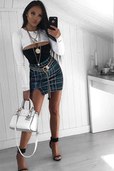 Green Check Side Split Skirt - Zelle-Skirts