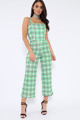 Green Check Silver Button Detail Jumpsuit - Lavaeh-Jumpsuits