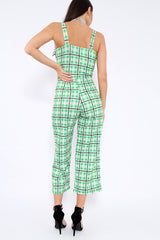 Green Check Silver Button Detail Jumpsuit - Lavaeh-Jumpsuits
