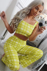 Green Checked Crop Top and Trousers Co-ord Set - Kimmy-Co-ords