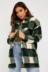 Green Checked Wool Blend Oversized Shacket - Ronni-Shacket