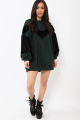 Green Chevron Fur Jumper Dress - Esme-Dresses
