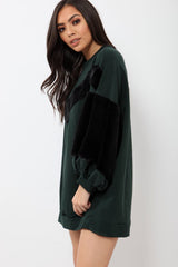 Green Chevron Fur Jumper Dress - Esme-Dresses