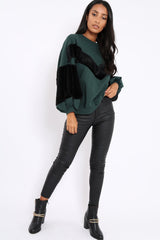 Green Chevron Fur Jumper - Lara-Tops
