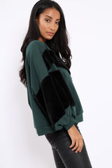 Green Chevron Fur Jumper - Lara-Tops