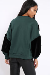 Green Chevron Fur Jumper - Lara-Tops