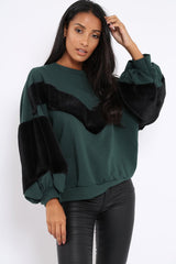 Green Chevron Fur Jumper - Lara-Tops