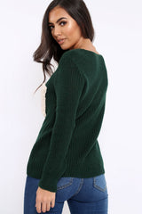 Green Chunky Knit Fur Pocket Jumper - Alois-Knitwear