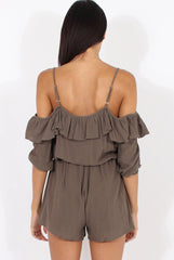 Green Cold Shoulder Frill Layer Playsuit - Diana-Playsuits