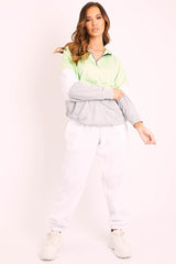 Green Colour Block 3/4 Zip Hoodie - Carlie-Hoodies