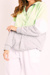 Green Colour Block 3/4 Zip Hoodie - Carlie-Hoodies