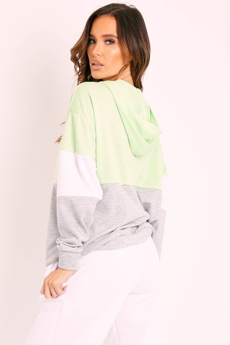 Green Colour Block 3/4 Zip Hoodie - Carlie-Hoodies