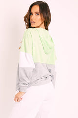 Green Colour Block 3/4 Zip Hoodie - Carlie-Hoodies