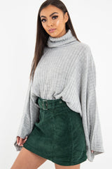 Green Corduroy Belted Mini Skirt - Mariel-Skirts
