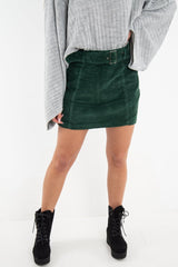 Green Corduroy Belted Mini Skirt - Mariel-Skirts