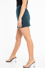 Green Corduroy Button Front Mini Skirt - Vicky-Skirts