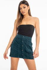 Green Corduroy Button Front Mini Skirt - Vicky-Skirts