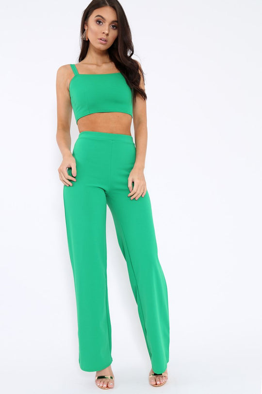 Green Crop Top and Trousers Co-ord Set - Kimmy