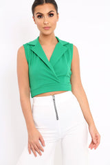 Green Cropped Blazer - Achsah-Tops