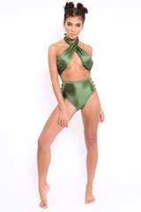 Green Cross Over High Waisted Bikini - Verona-Bikinis