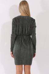 Green Cross Over Pleated Dress - Blossom-Dresses