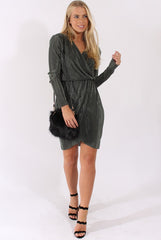 Green Cross Over Pleated Dress - Blossom-Dresses