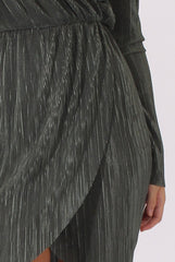 Green Cross Over Pleated Dress - Blossom-Dresses