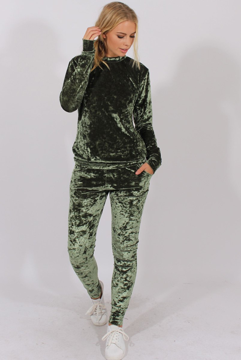 Green Crushed Velvet Tracksuit - Romy-Tracksuits
