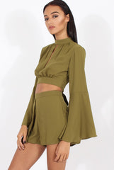 Green Cut Out Bell Sleeve Co-ord - Leia-Co-ords