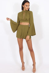 Green Cut Out Bell Sleeve Co-ord - Leia-Co-ords