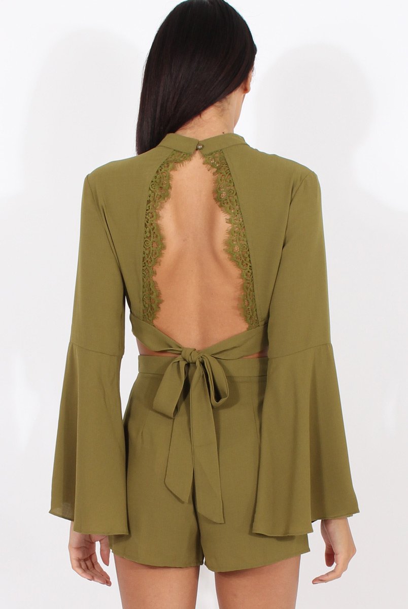 Green Cut Out Bell Sleeve Co-ord - Leia-Co-ords