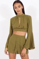 Green Cut Out Bell Sleeve Co-ord - Leia-Co-ords