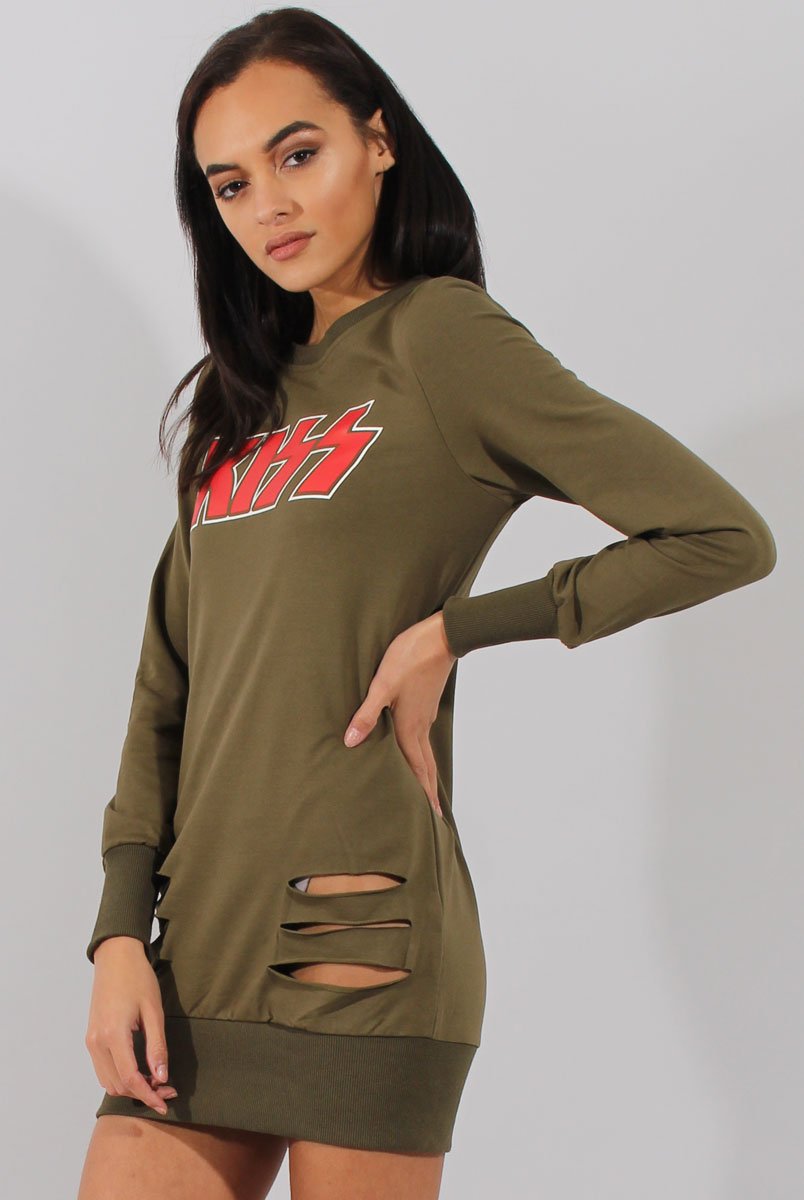 Green Distressed Kiss Jumper Dress - Ferne-Jumper