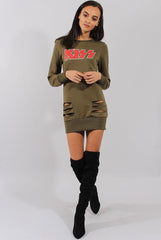 Green Distressed Kiss Jumper Dress - Ferne-Jumper