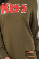 Green Distressed Kiss Jumper Dress - Ferne-Jumper