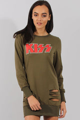 Green Distressed Kiss Jumper Dress - Ferne-Jumper