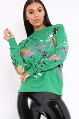 Green Distressed Paint Splatter Jumper - Mina-Jumper