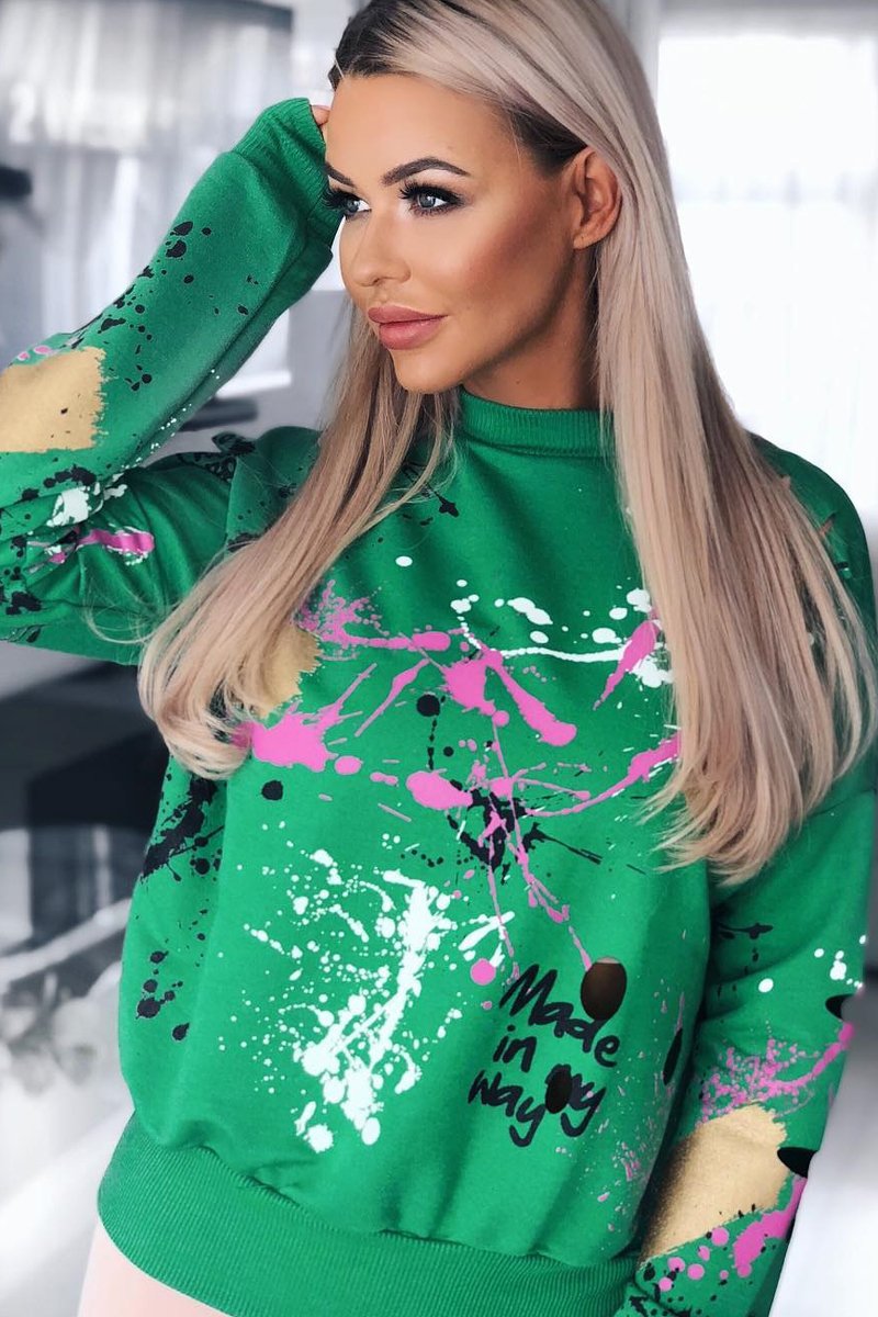 Green Distressed Paint Splatter Jumper - Mina-Jumper