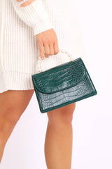 Green Faux Croc Pearl Top Handle Bag - Kallen-Bags