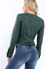 Green Faux Leather Biker Jacket - Colleen-Jackets