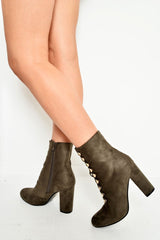 Green Faux Suede Button Detail Ankle Boots - Hadlyn-Boots