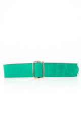 Green Faux Suede Gold Buckle Wide Belt - Tammie-Belts