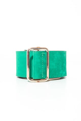 Green Faux Suede Gold Buckle Wide Belt - Tammie-Belts