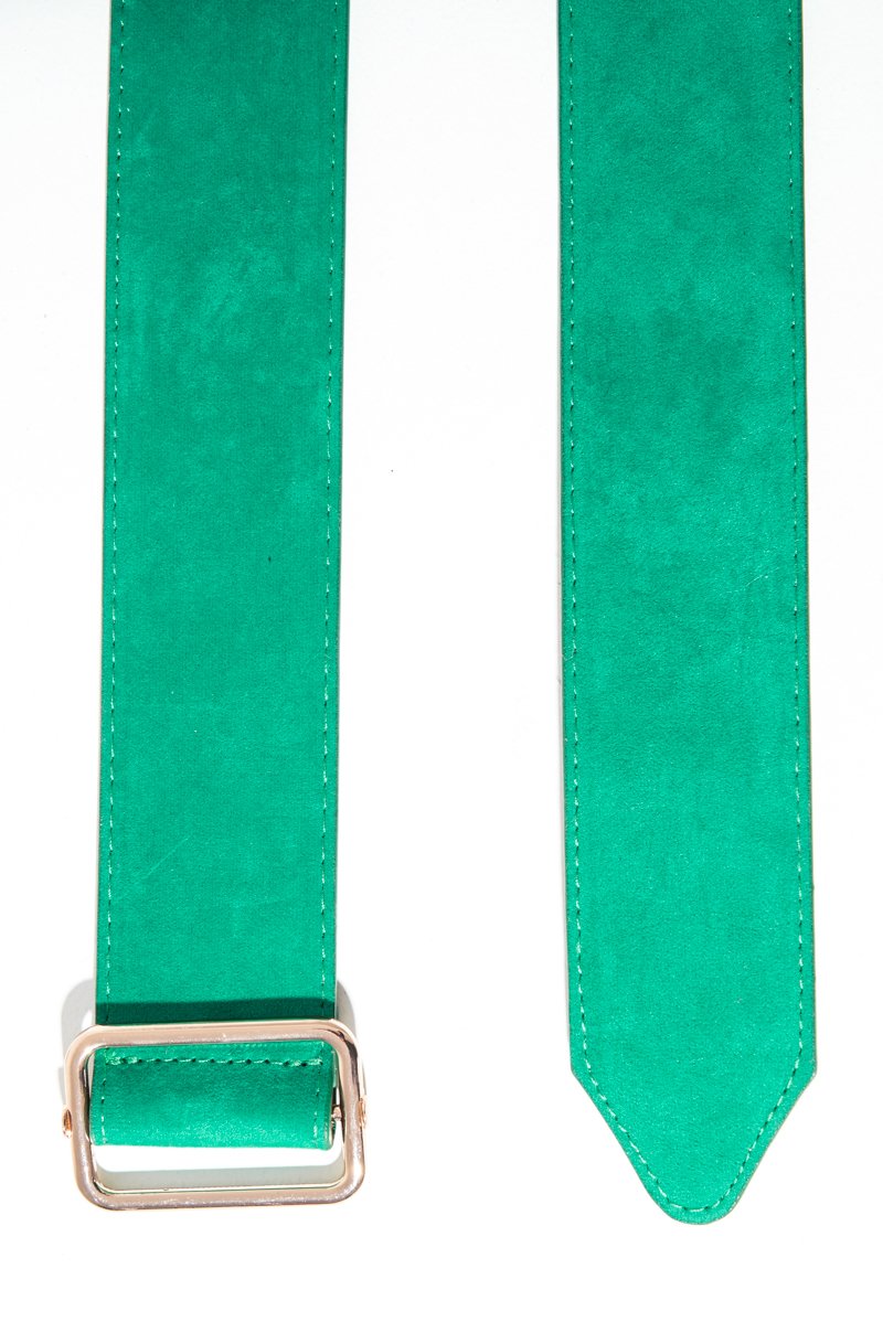 Green Faux Suede Gold Buckle Wide Belt - Tammie-Belts