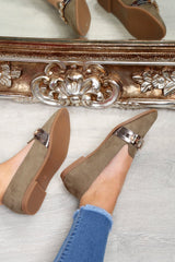 Green Faux Suede Jewel Front Flats - Hadley-Flats